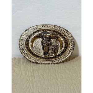 Crumrine Vintage Steer Skull Belt Buckle Silver Plate Jewelers Bronze USA Made